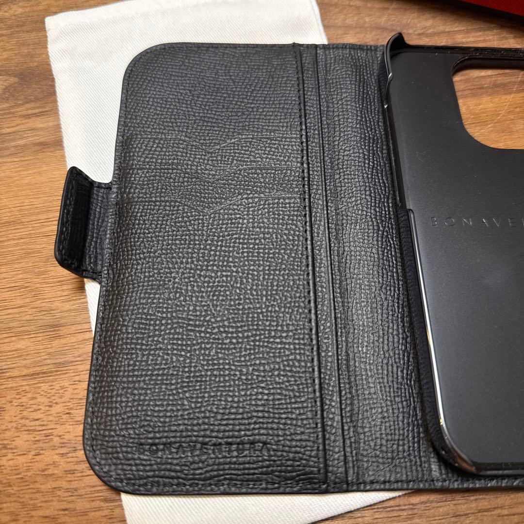 ボナベンチュラiPhone16Proケース　手帳型　ブラック