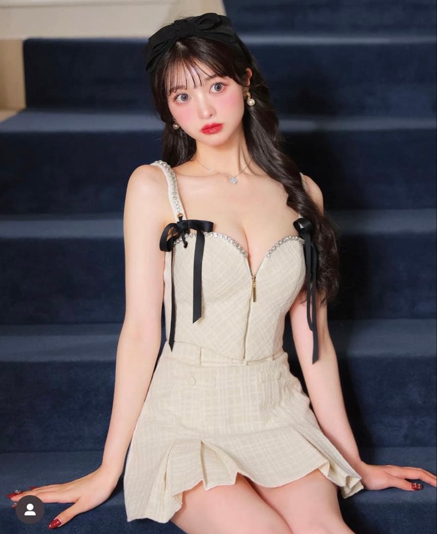 アイボリー チェック柄 ミニドレス