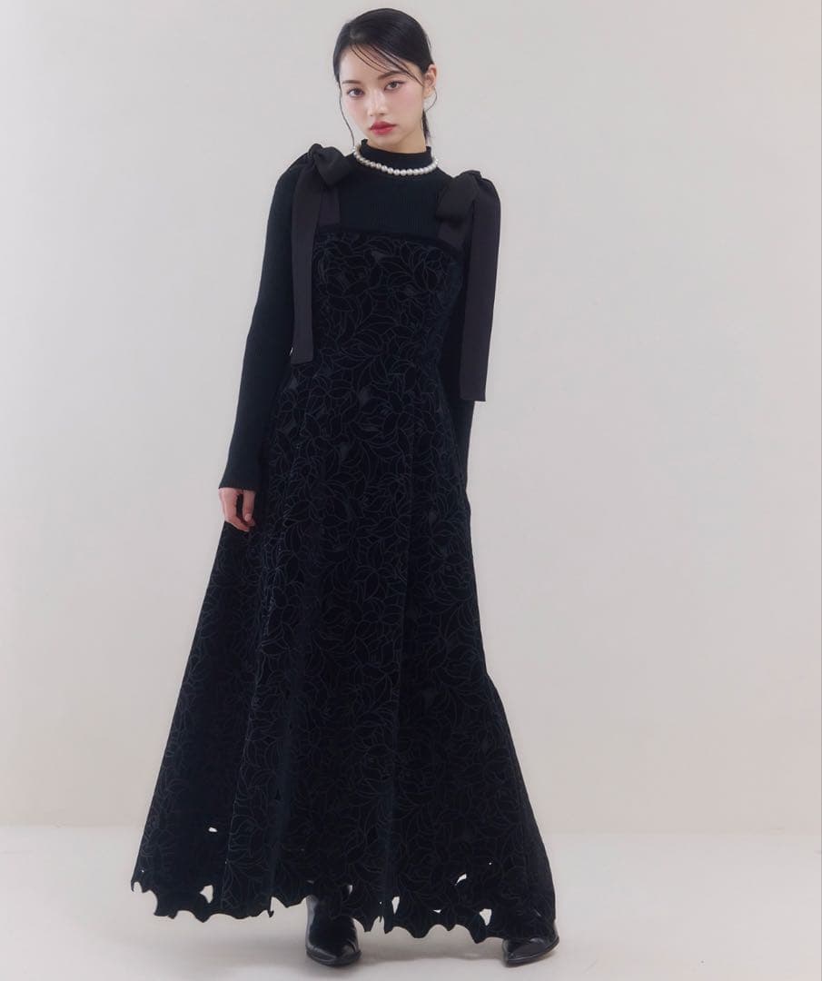 ベロアカットワークワンピース