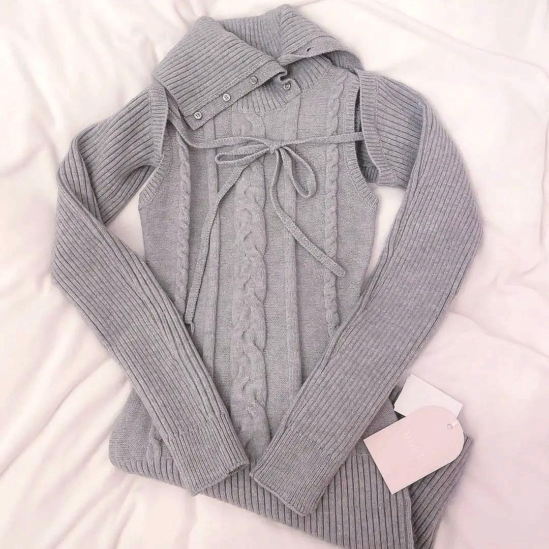 Darich ダーリッチ デザインネックニットミニワンピース GRY ♡