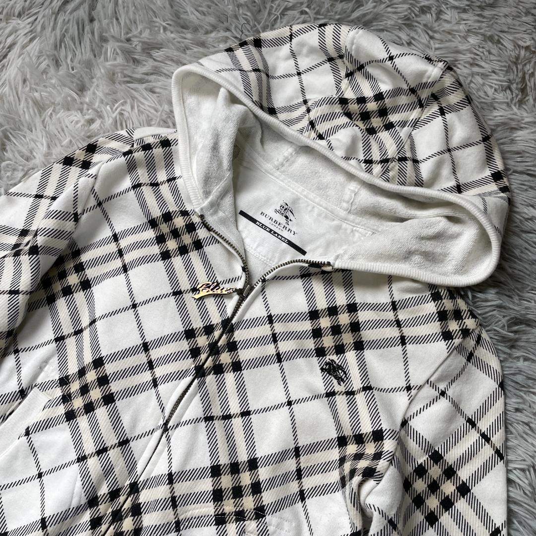 バーバリーブルーレーベル ノバチェック ジップパーカー 日本製 白