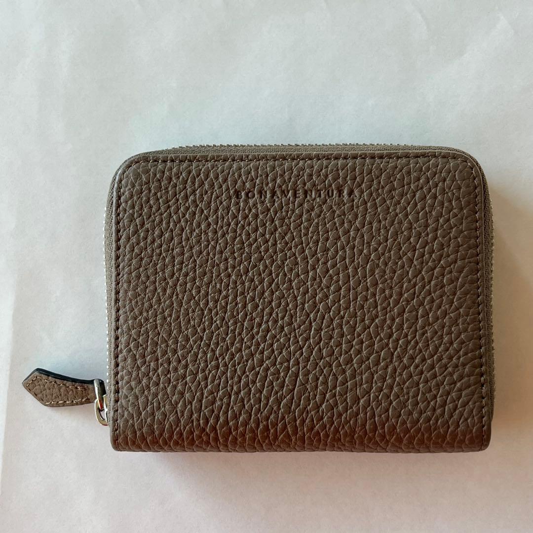 極美品 BONAVENTURAミニ財布ラウンドジップウォレット グレージュ 本革