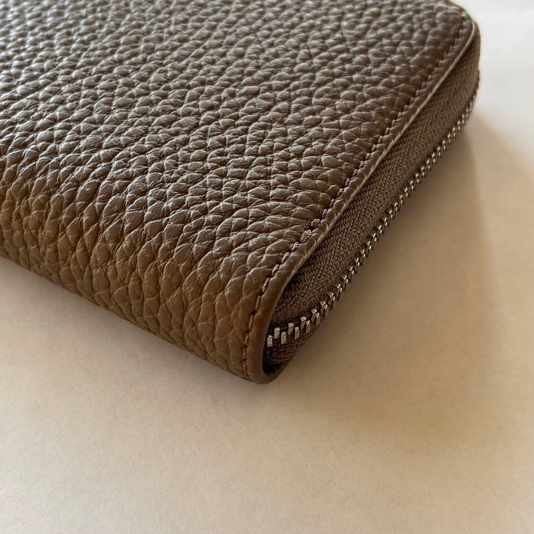 極美品 BONAVENTURAミニ財布ラウンドジップウォレット グレージュ 本革