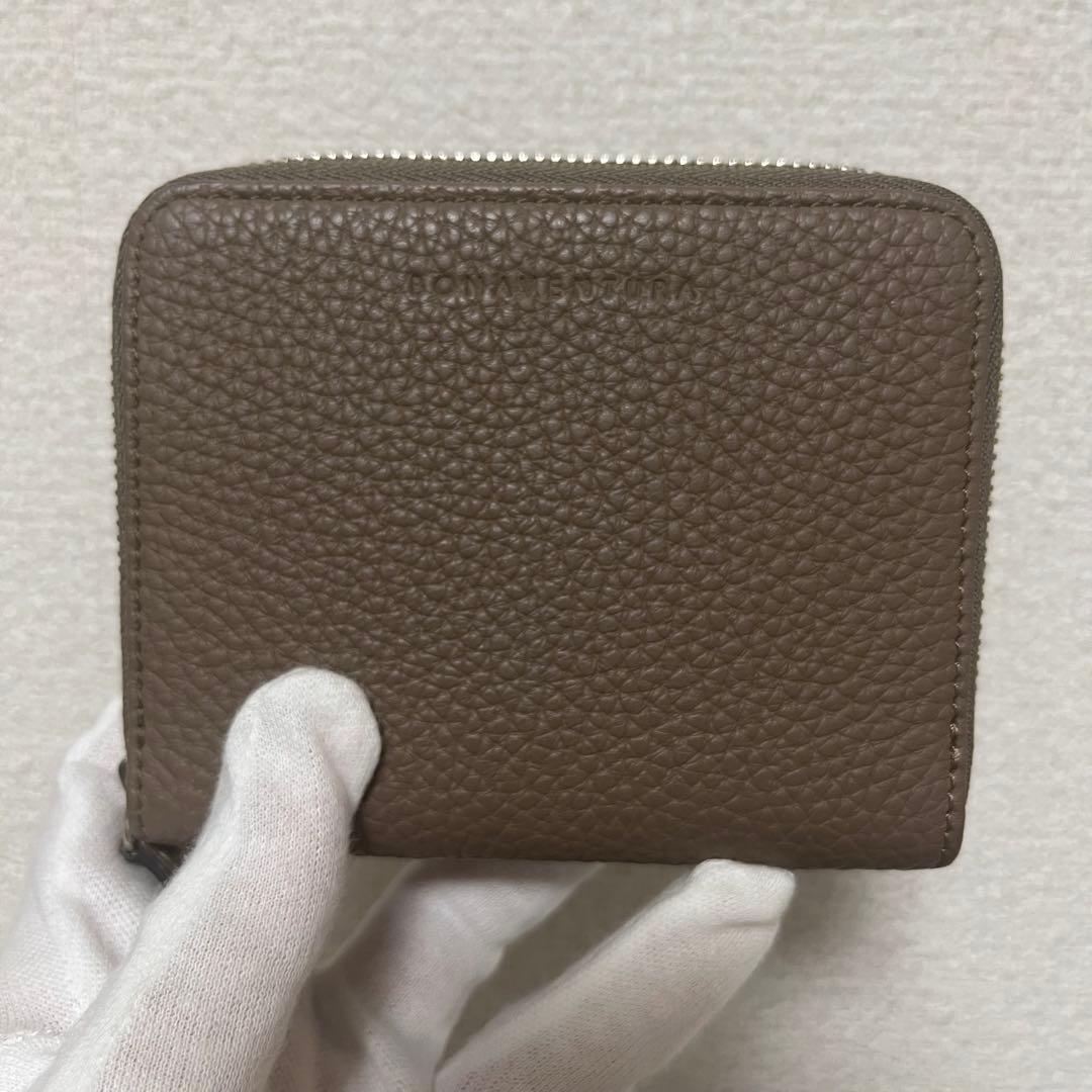 極美品 BONAVENTURAミニ財布ラウンドジップウォレット グレージュ 本革