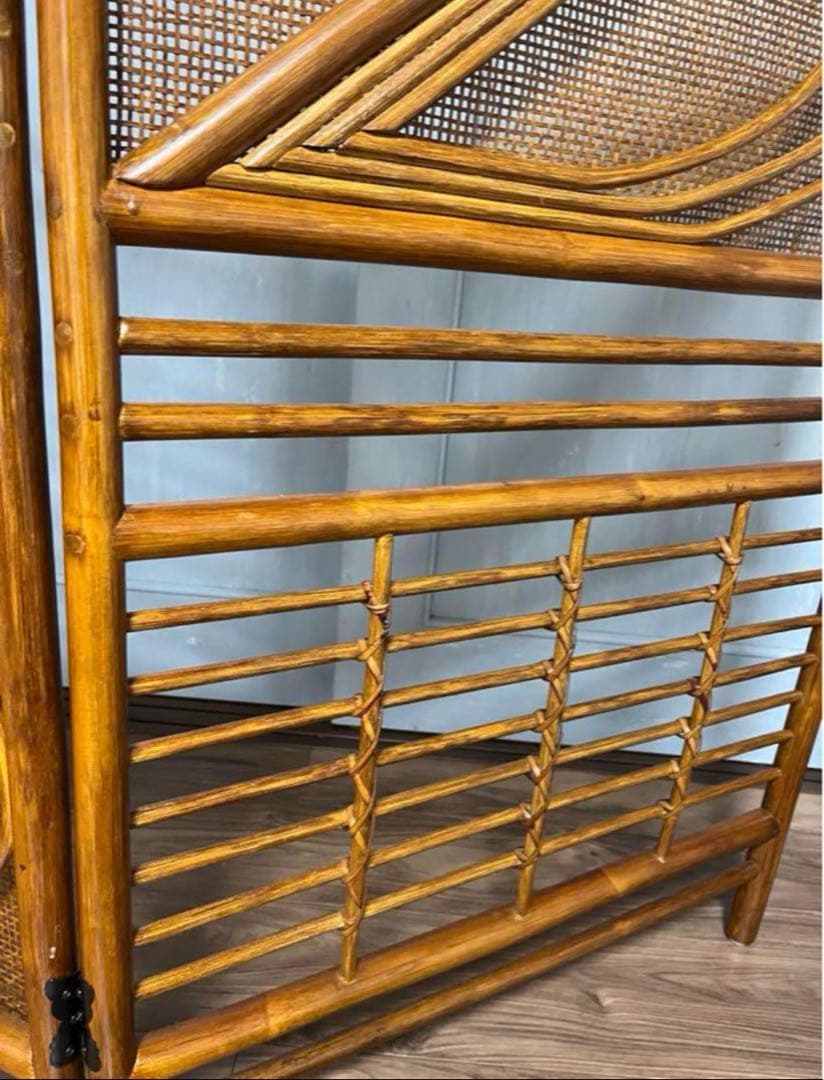 折りたたみパーテーション 昭和レトロ 間仕切り 和風 木製 衝立　ラタン　籐