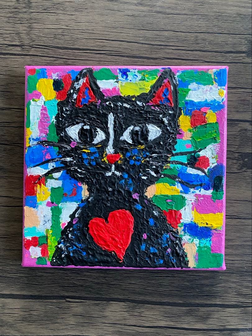 ギズモ☆　抽象画　「秋の日」「つばきの頃の赤富士」「わかる猫」額付き