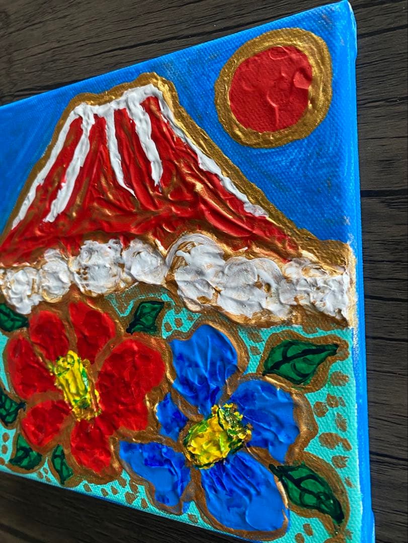 ギズモ☆　抽象画　「秋の日」「つばきの頃の赤富士」「わかる猫」額付き