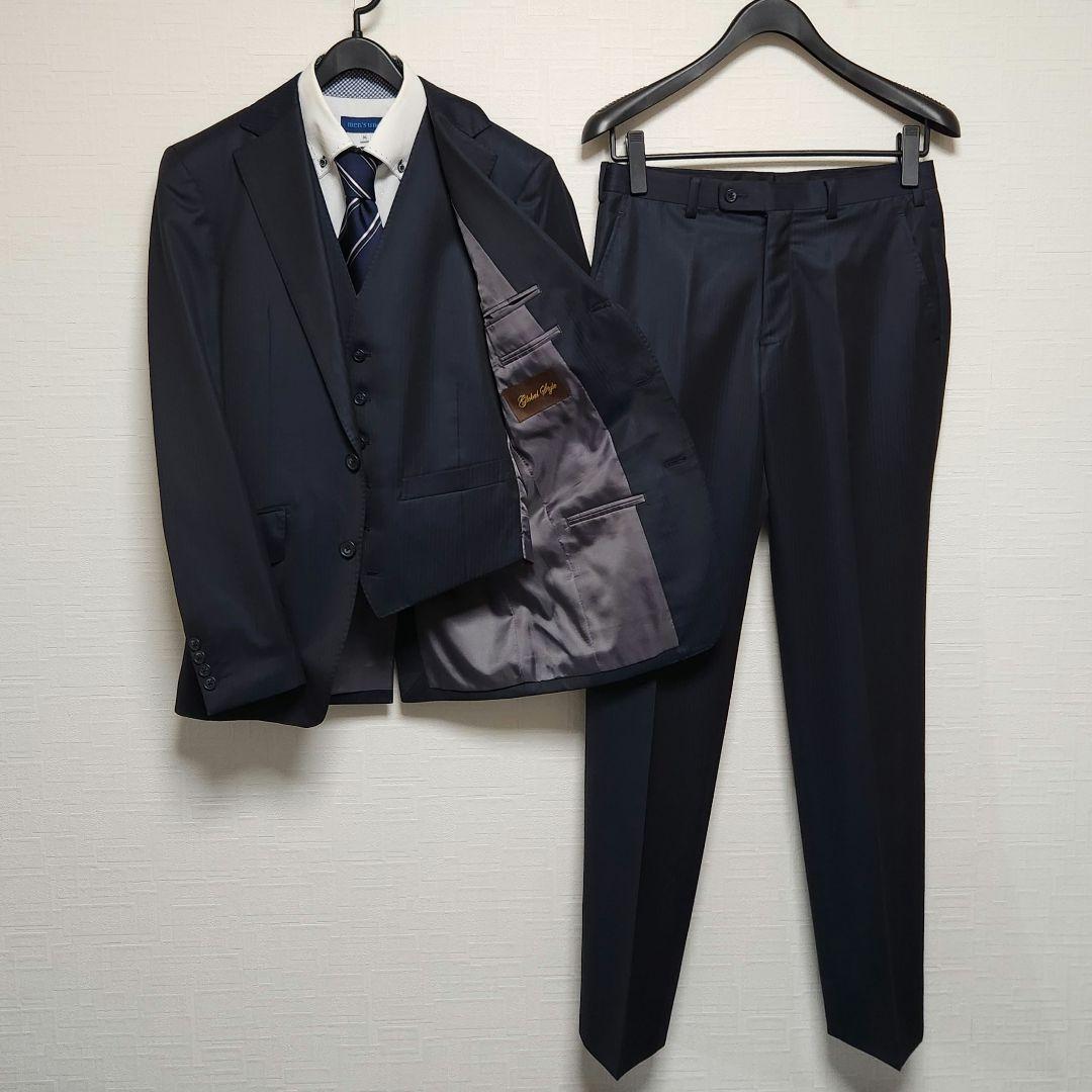 レダ　×　グローバルスタイル　メンズ　スーツ　スリーピース　濃紺　ストライプ
