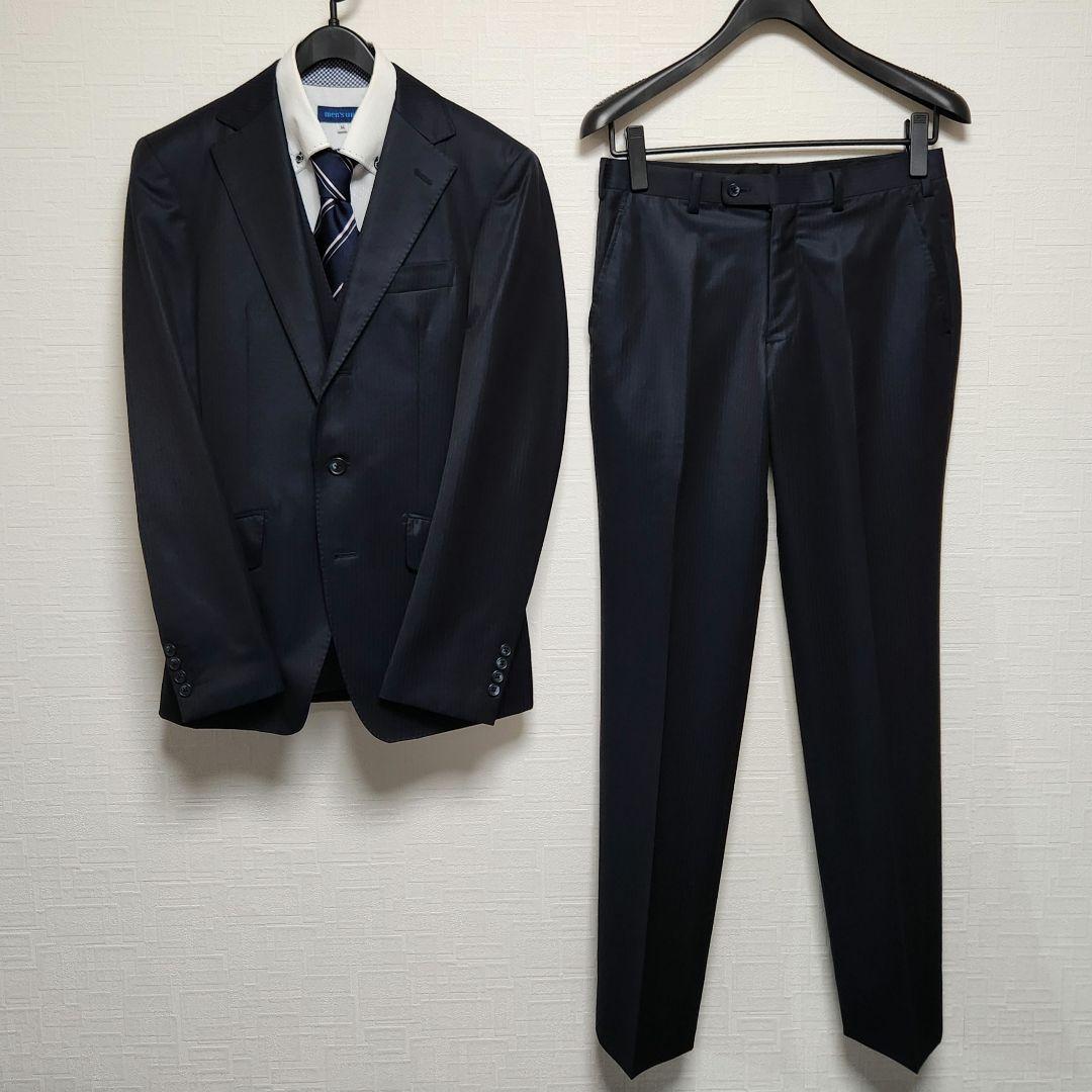 レダ　×　グローバルスタイル　メンズ　スーツ　スリーピース　濃紺　ストライプ