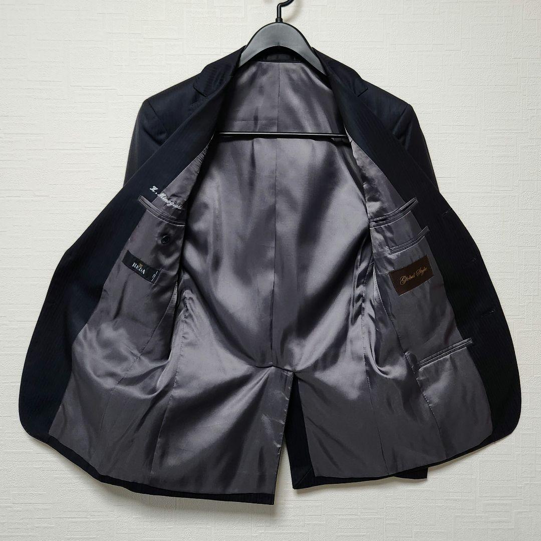 レダ　×　グローバルスタイル　メンズ　スーツ　スリーピース　濃紺　ストライプ