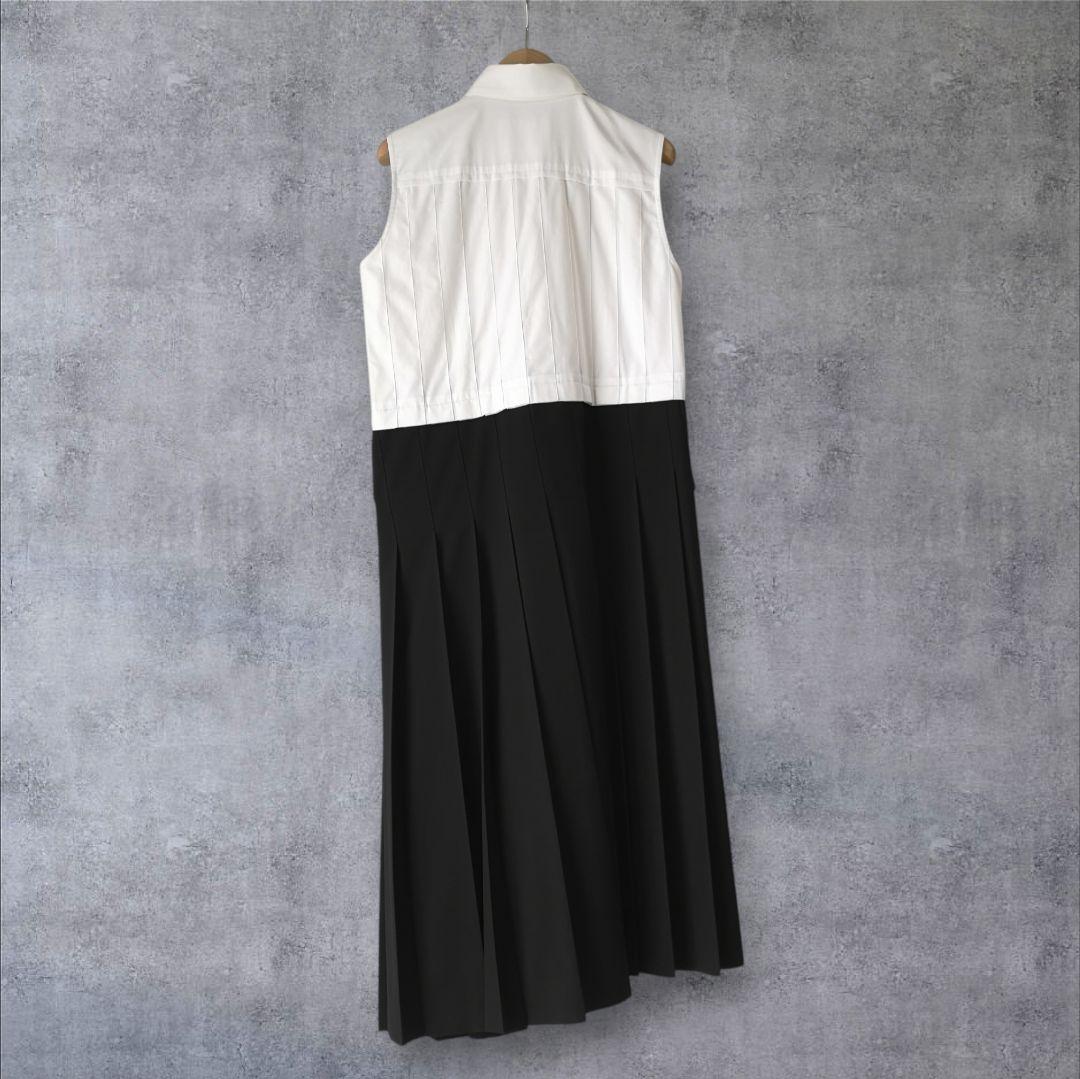 美品 sacai スーチング ミディドレス プリーツ 異素材 Ｓ