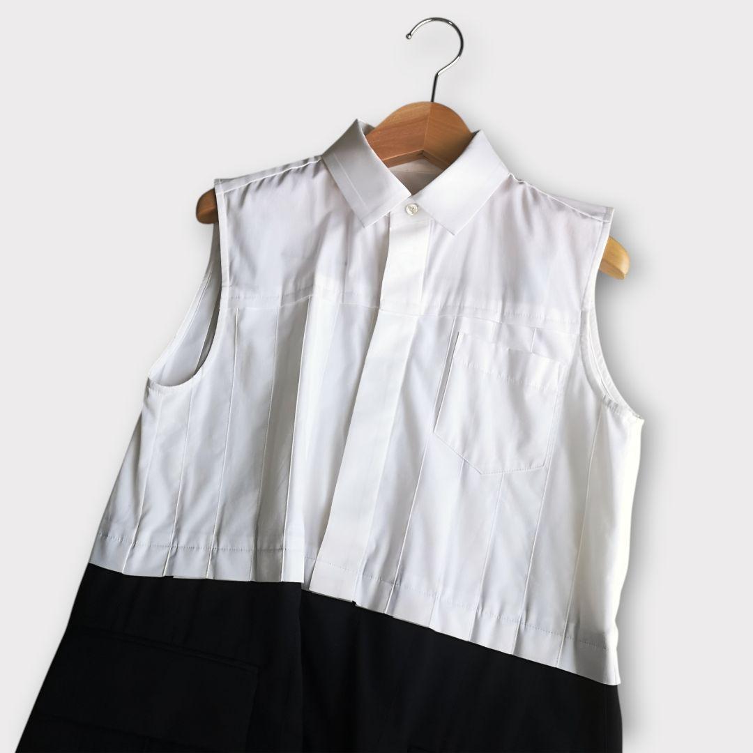 美品 sacai スーチング ミディドレス プリーツ 異素材 Ｓ