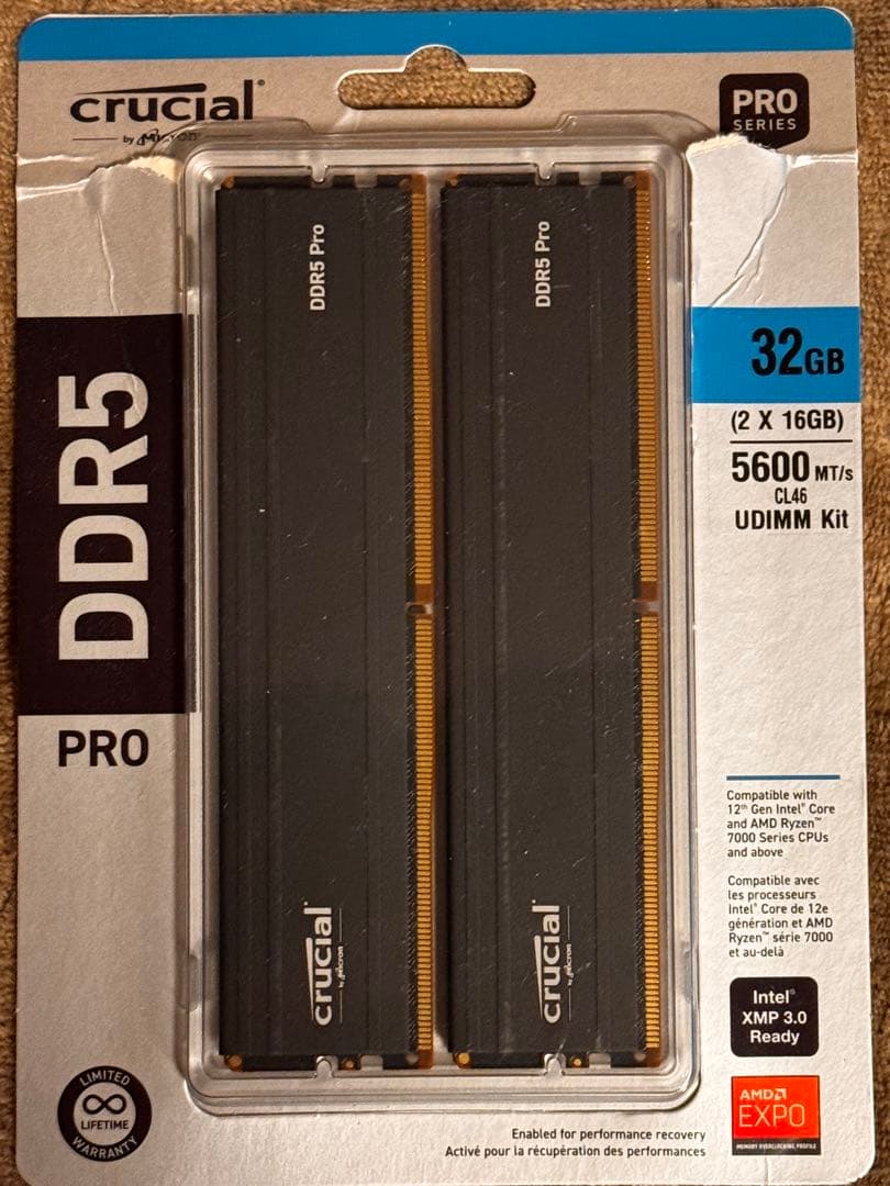 【新古品】Crucial Pro DDR5 5600 32GB (2x16GB)
