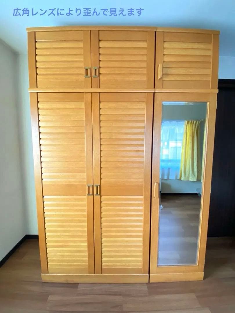 ミラー付き木製ワードローブ収納 クローゼット 洋服箪笥 ハンガーラック 洋服収納