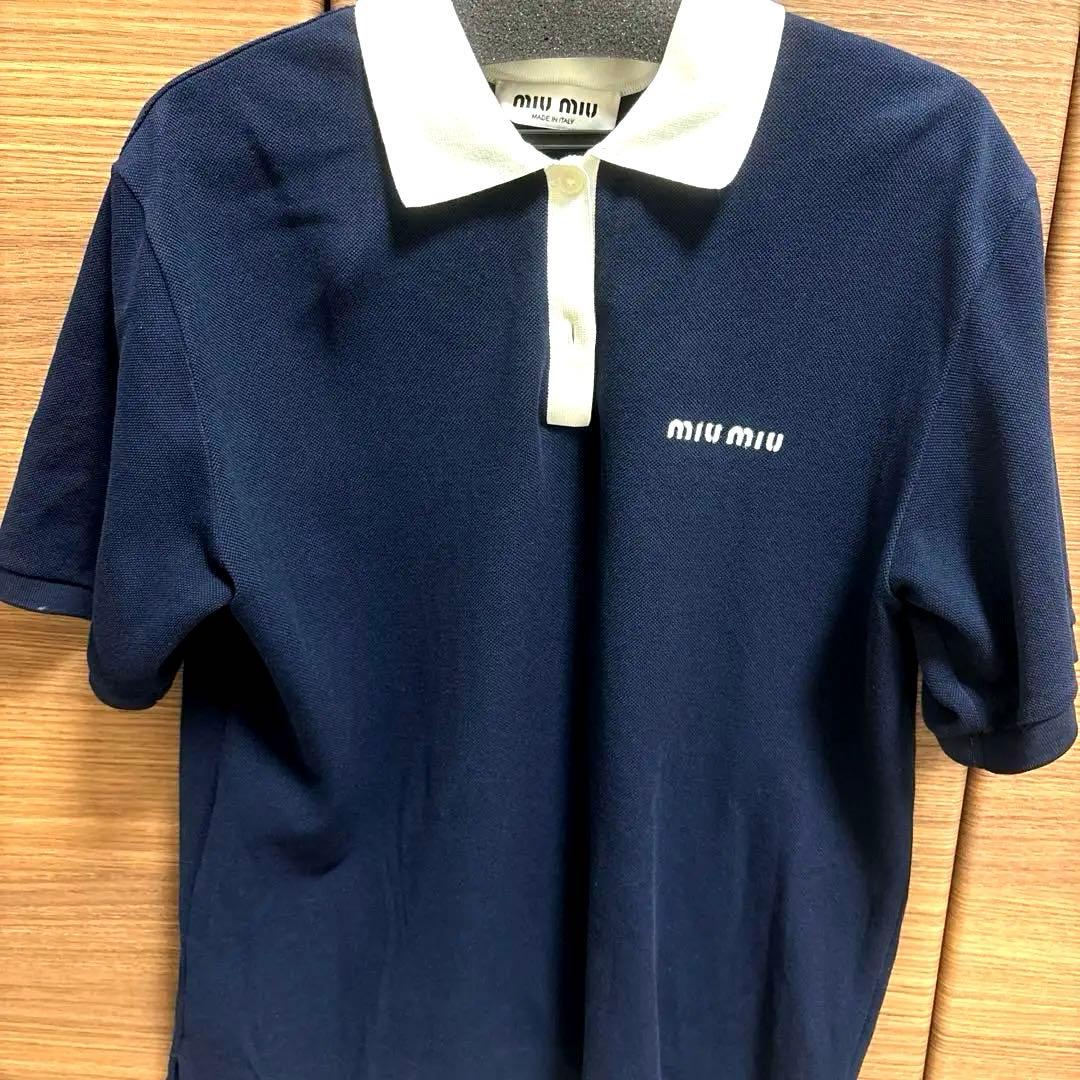 MIU MIU ネイビー コットンピケポロシャツ　半袖　タグあり