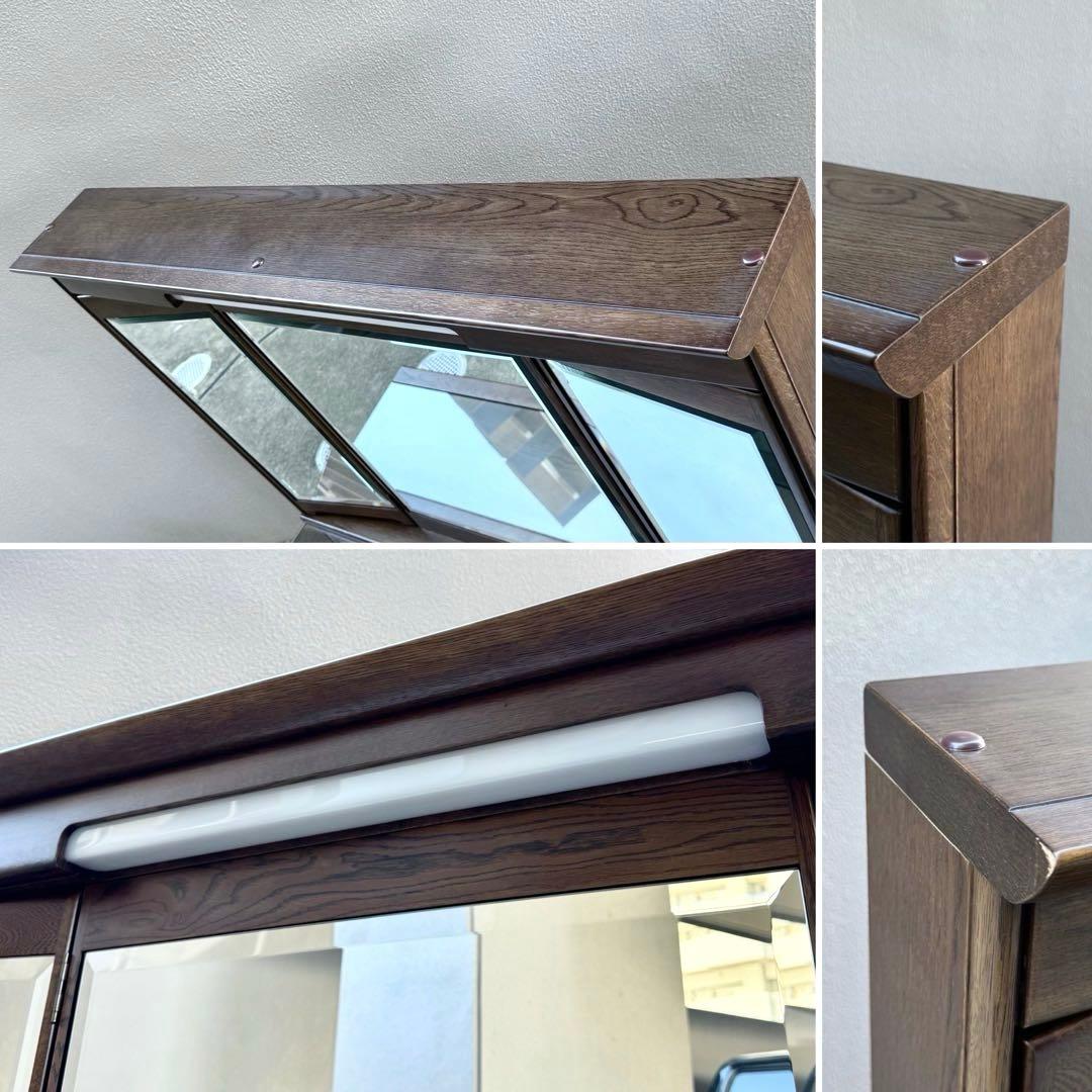 美品✴︎カリモク ドレッサー 3面鏡 化粧台 鏡台 ライト付 スツール付