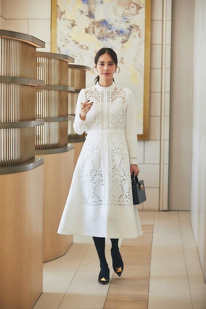 SEVEN TEN レースブロッキングワンピース　ホワイト　M