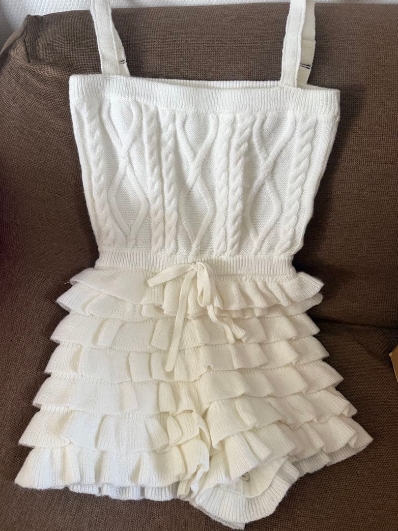 値下げ不可！ Darich フリルニットコンビネゾン WHT F