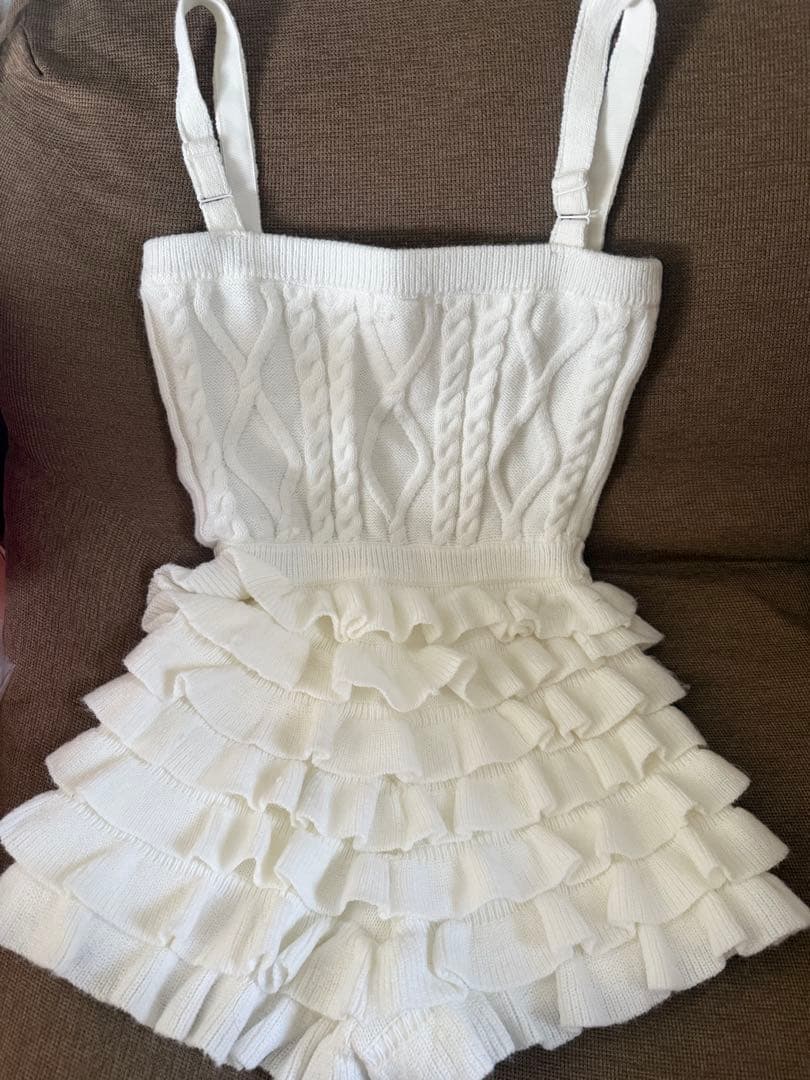 値下げ不可！ Darich フリルニットコンビネゾン WHT F