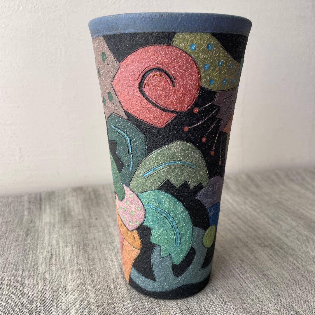 作家　陶芸家　志村観行　タンブラー　ビアカップ　背の高いコップ　手描き　手彫り