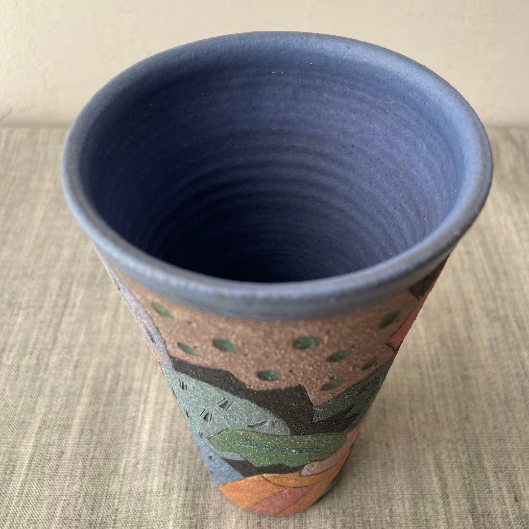 作家　陶芸家　志村観行　タンブラー　ビアカップ　背の高いコップ　手描き　手彫り