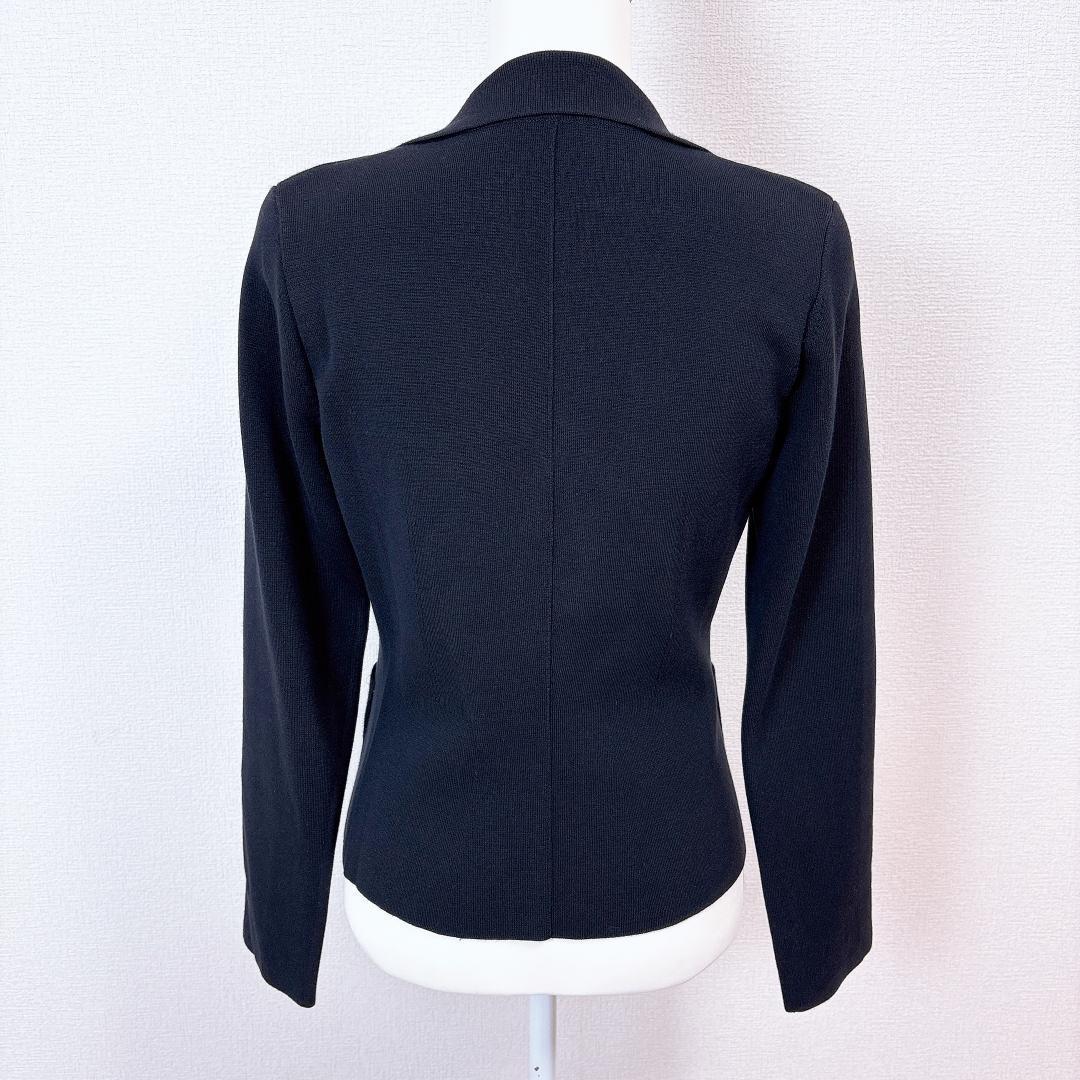 【美品】FOXEY ニット地テーラードジャケット 38 無地 ダークネイビー