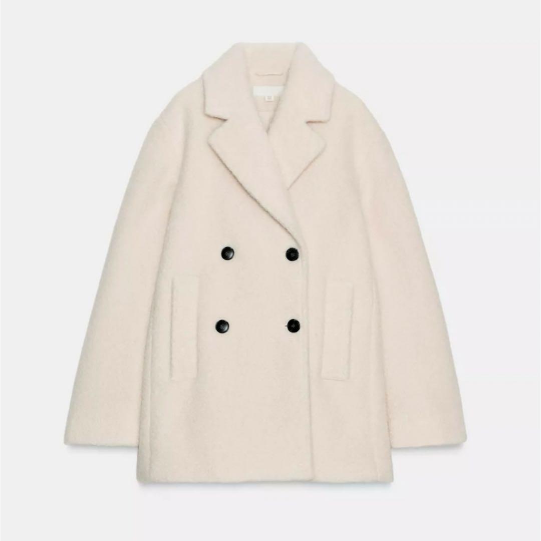 ZARA ブークレ ダブルブレストミディ丈 コート S