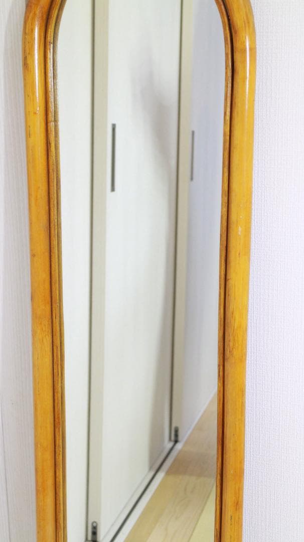 籐ラタン 大型ミラー 鏡 壁掛け アーチ型 全身 姿見 アンティーク