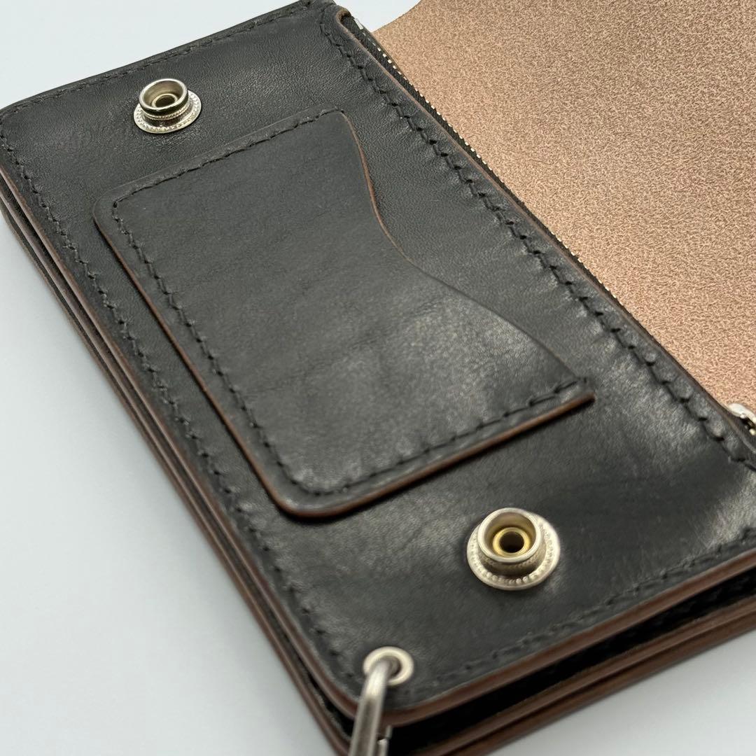 トラッカーウォレット(ブラック)タロンジッパー　サドルレザー　真鍮ニッケル