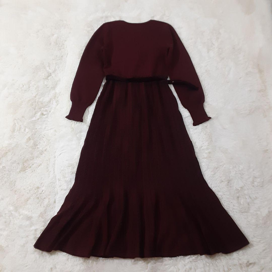 グレースコンチネンタル　マーメイドニットロングワンピース　バーガンディ×黒　美品