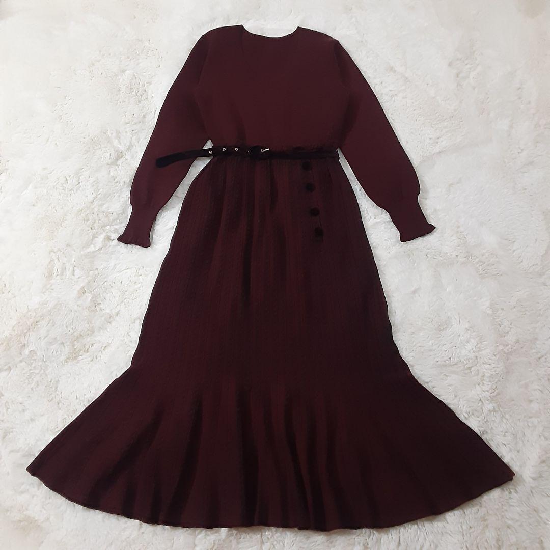 グレースコンチネンタル　マーメイドニットロングワンピース　バーガンディ×黒　美品