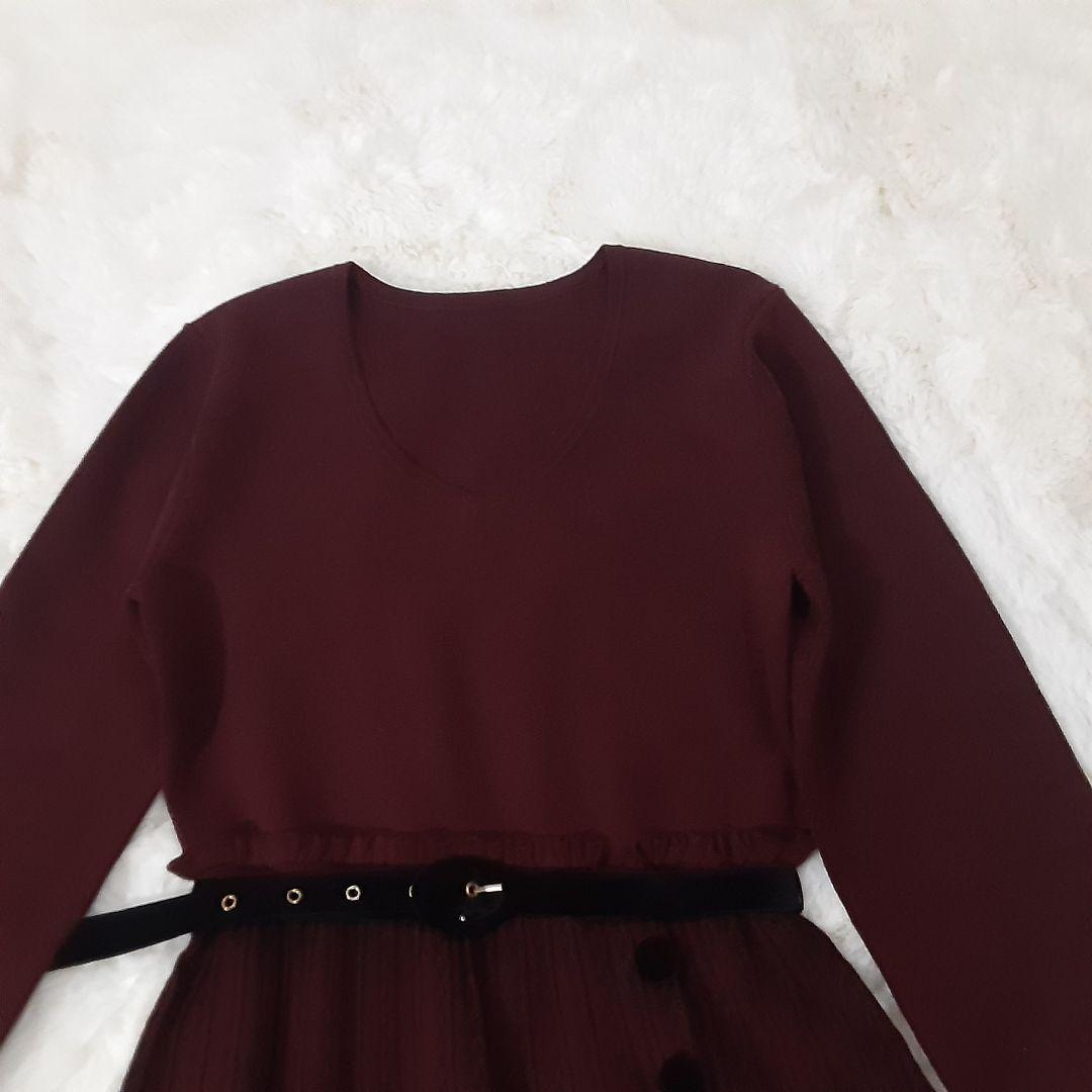 グレースコンチネンタル　マーメイドニットロングワンピース　バーガンディ×黒　美品