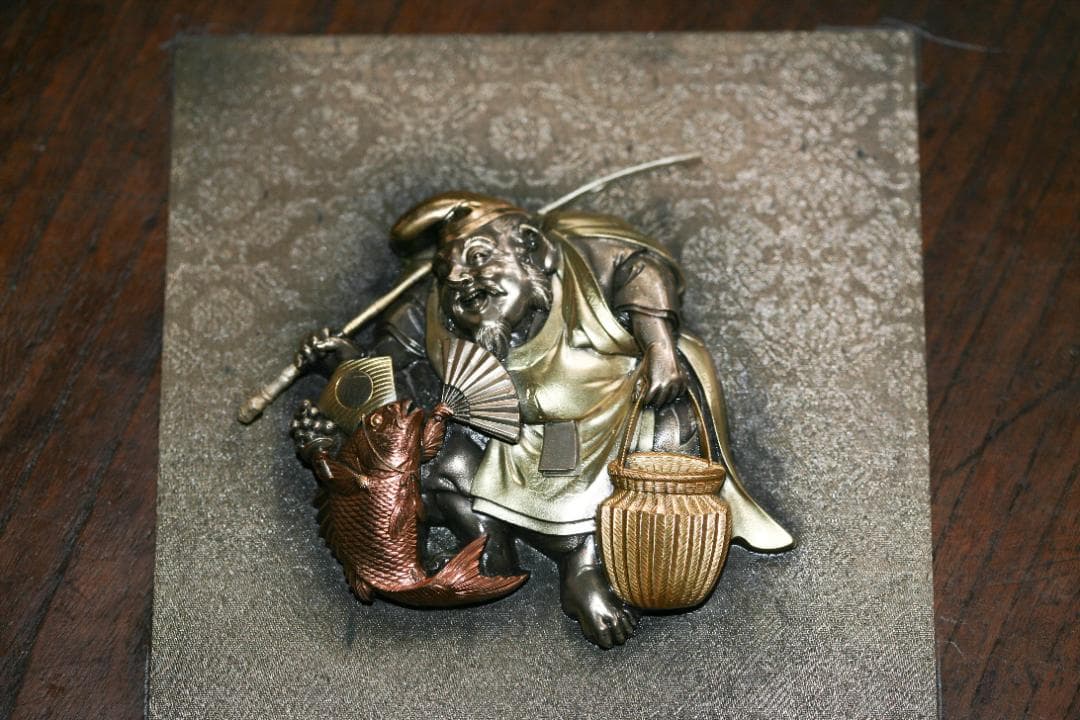 [夢工房】高岡雕刻家內島一平(青保)製金銀象鑲六福神金工壁掛???