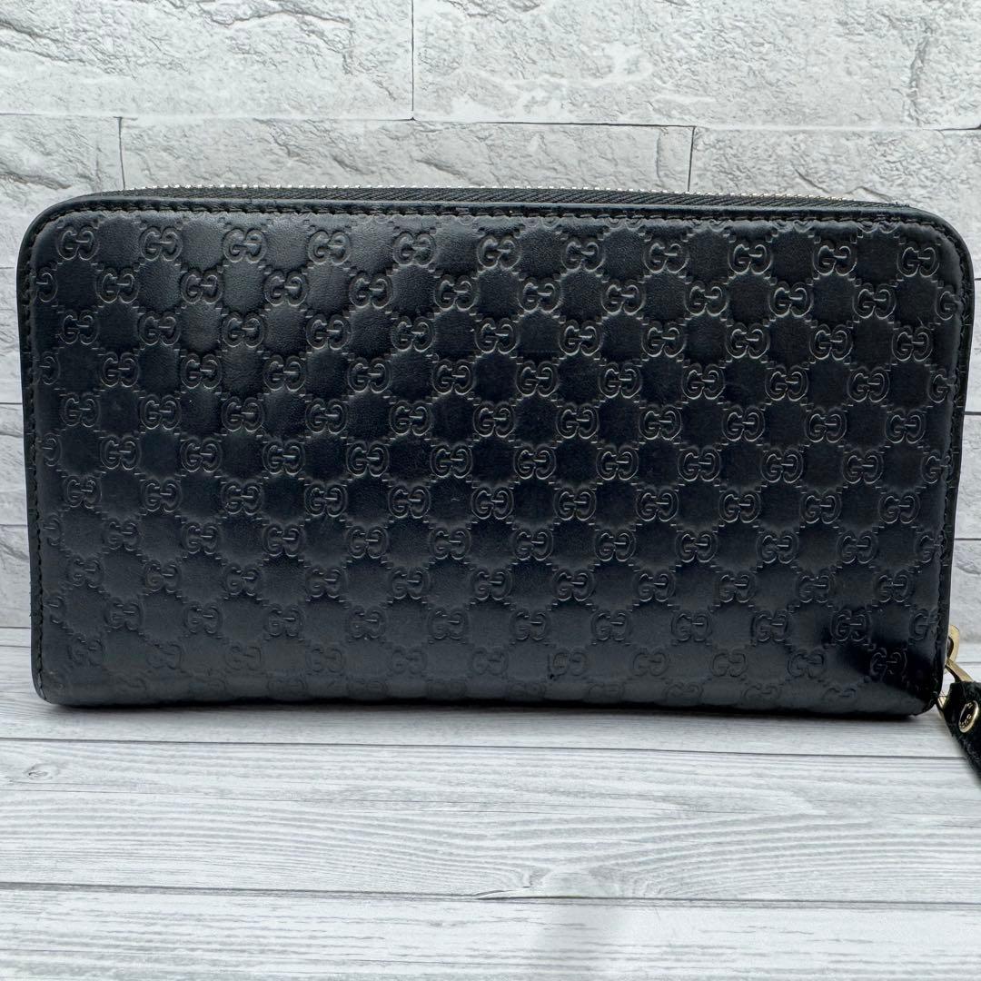 【美品】GUCCI　マイクロシマ　ラウンドファスナー　長財布　ブラック　レザー