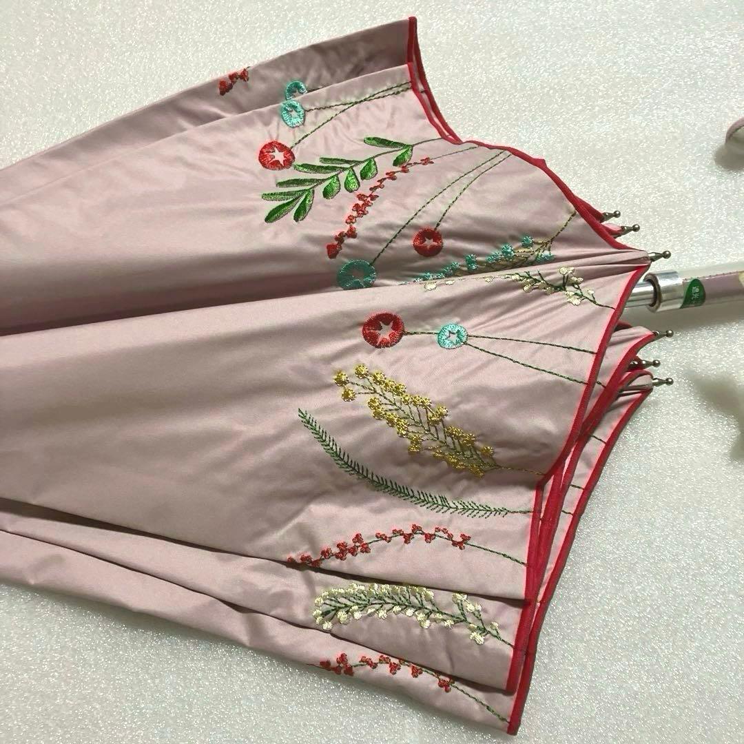 新品　ホコモモラ　晴雨兼用長傘　ピンク色花柄刺繍JOCOMOMOLA シビラ
