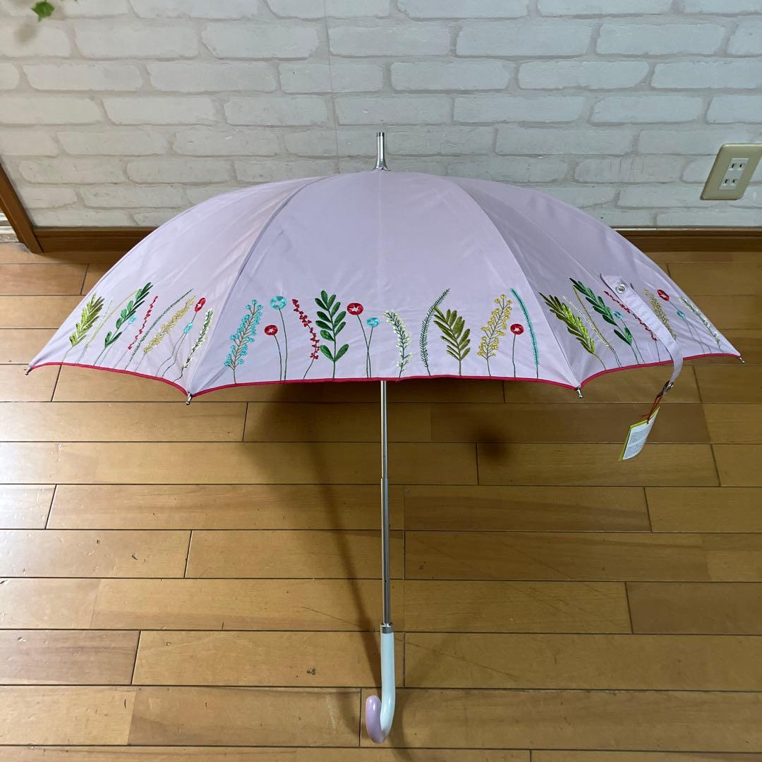新品　ホコモモラ　晴雨兼用長傘　ピンク色花柄刺繍JOCOMOMOLA シビラ