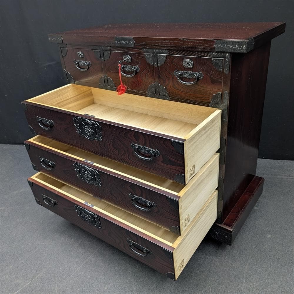 美品　筑後民芸　欅 ケヤキ　車箪笥　整理箪笥　時代家具　タンス　蟻組　焼印　民藝