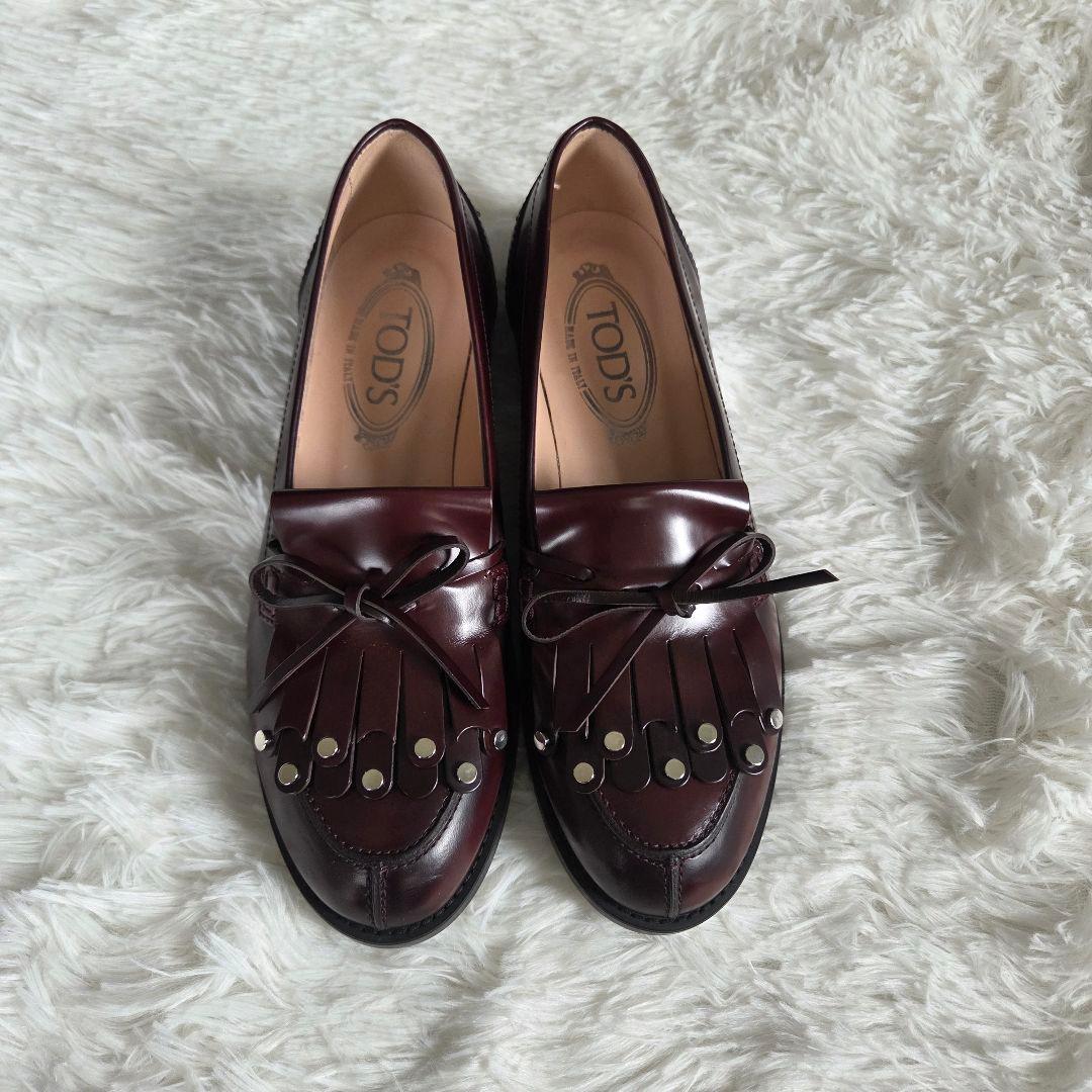 TOD'S タッセルローファー　バーガンディー　24cm