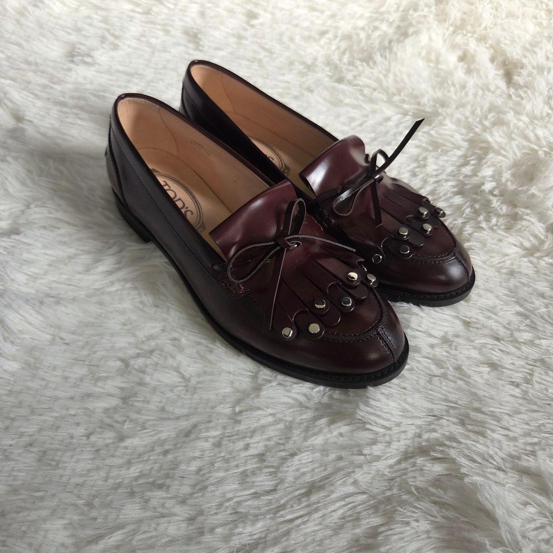 TOD'S タッセルローファー　バーガンディー　24cm