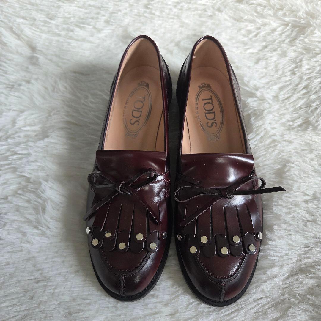 TOD'S タッセルローファー　バーガンディー　24cm