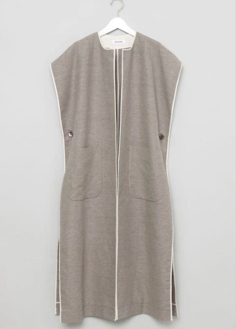 極美品　2023SS SACRA リネンコットンバスケットロングジレ
