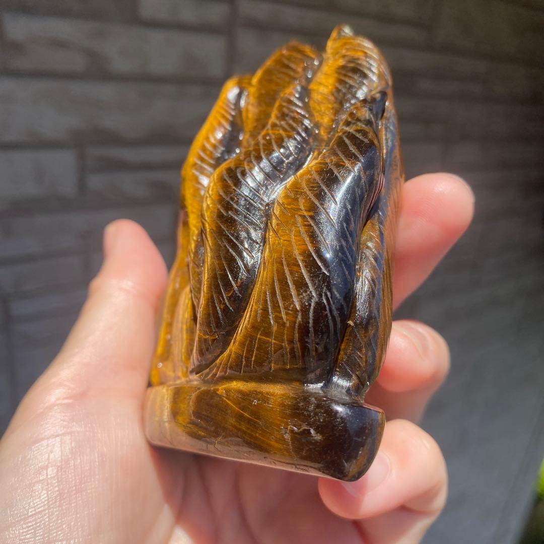 九尾の狐 タイガーアイ 彫り物 置物