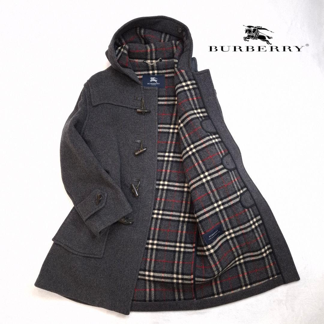 【人気】BURBERRY LONDON ダッフルコート チェック グレー L相当