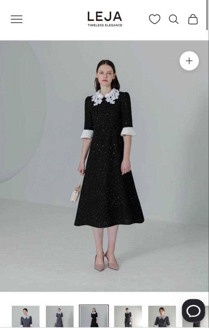 LEJA 花柄レースカラースパンコールAラインワンピースドレス Sサイズ