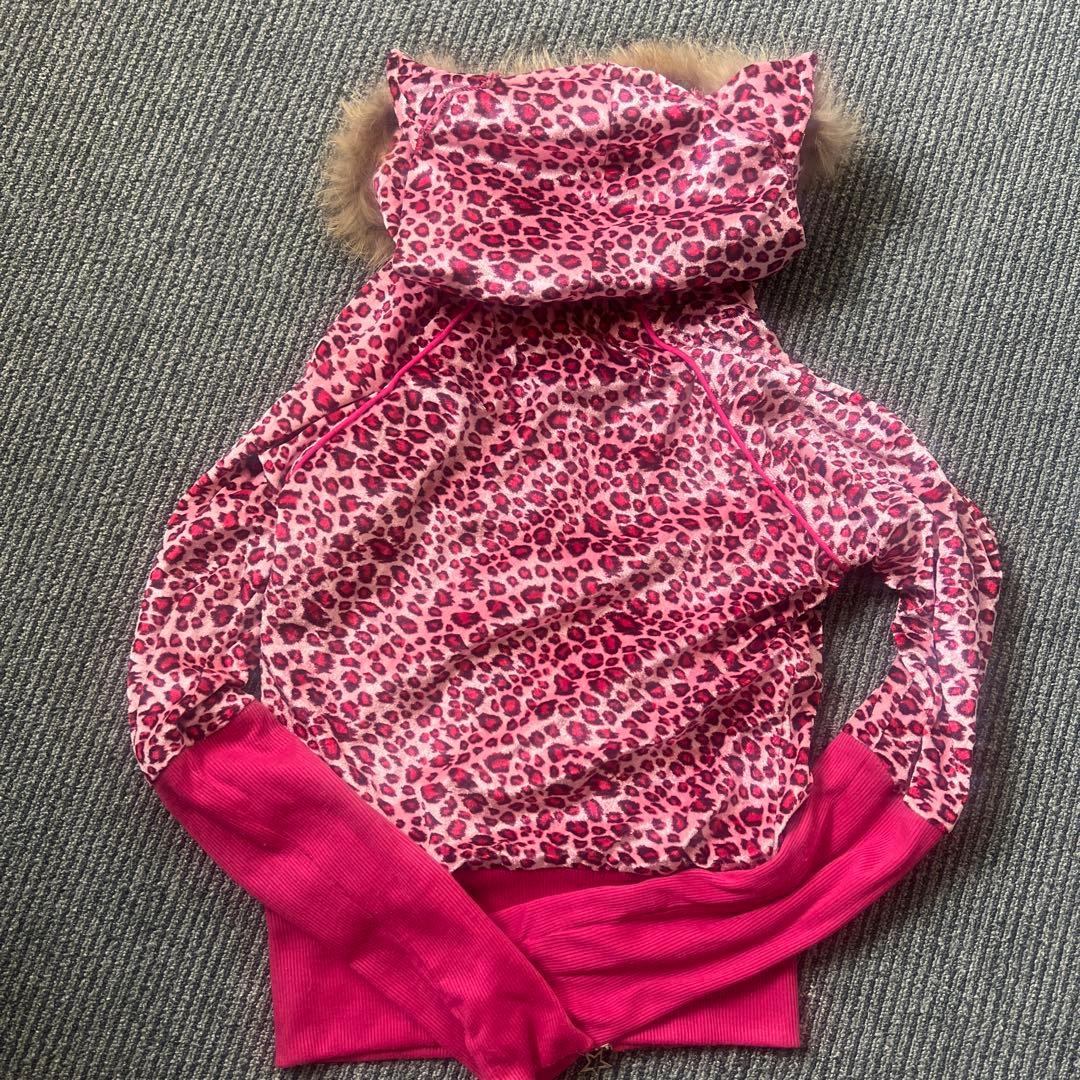 美品 早い者勝ち JSG 猫耳パーカー Wジップ ヒョウ柄 Y2K 平成GAL