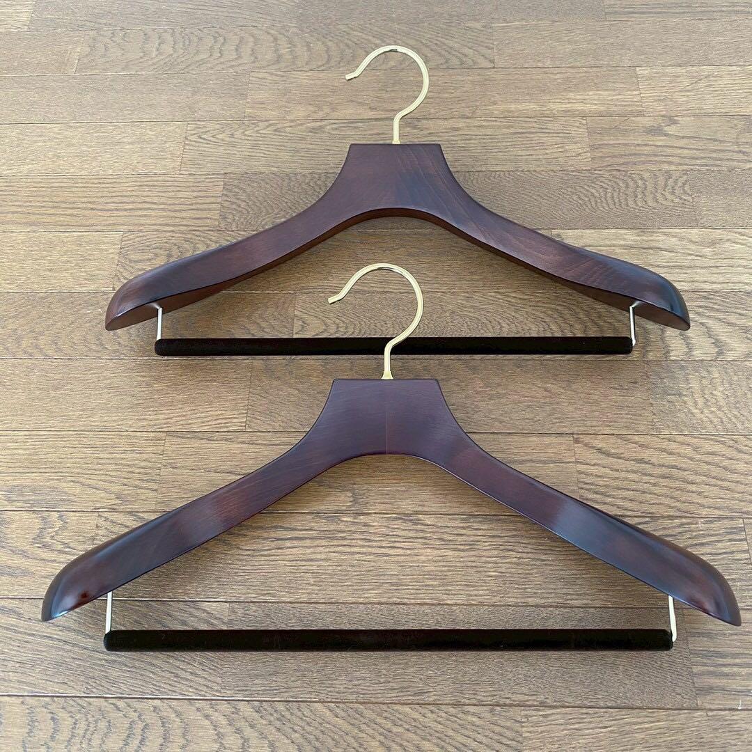 2本 ナカタハンガー AUT-05 バー付木製スーツハンガー マーズブラウン