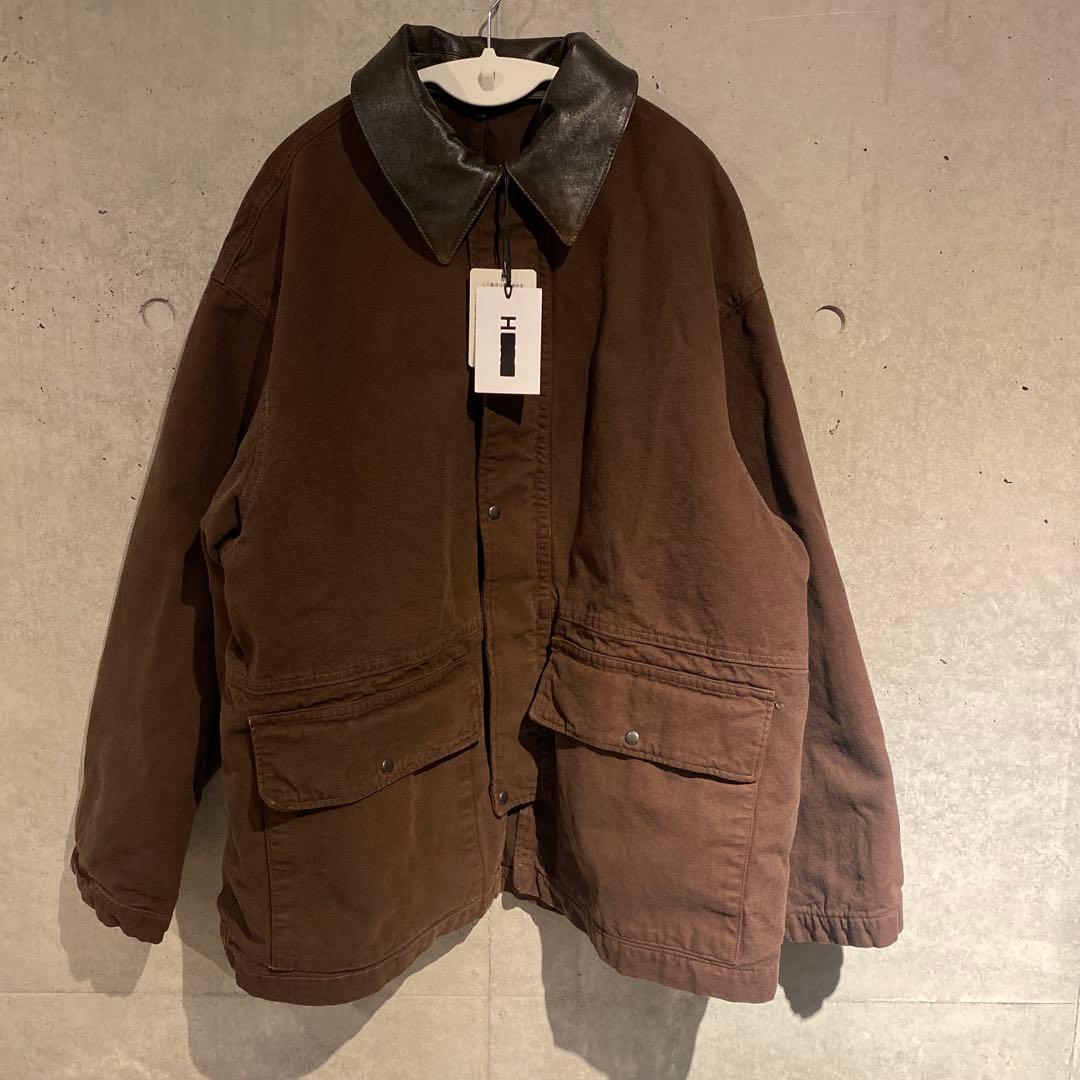 新品HグラデーションOCカバーオールサイズM襟レザーOVY KAJA オーラリー