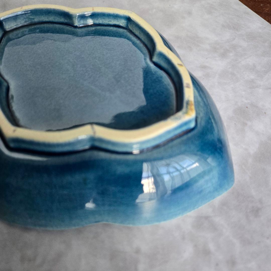 淡路　珉平焼 　変形皿　ドラゴン　龍　江戸　明治　アンティーク　骨董　金継ぎ