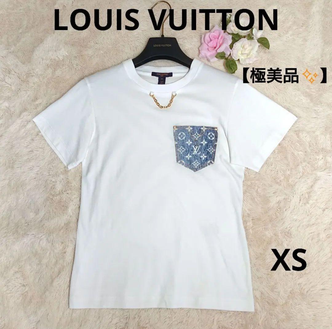 ヴィトン Tシャツ デニム モノグラム チェーン 白 XS