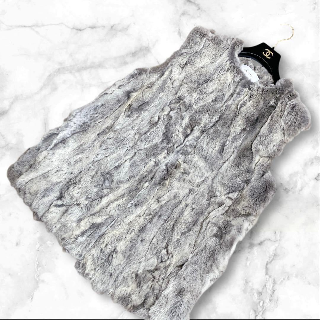 美品✨ASTRAET レッキスラビット ファーベスト 毛皮 グレー　ML相当